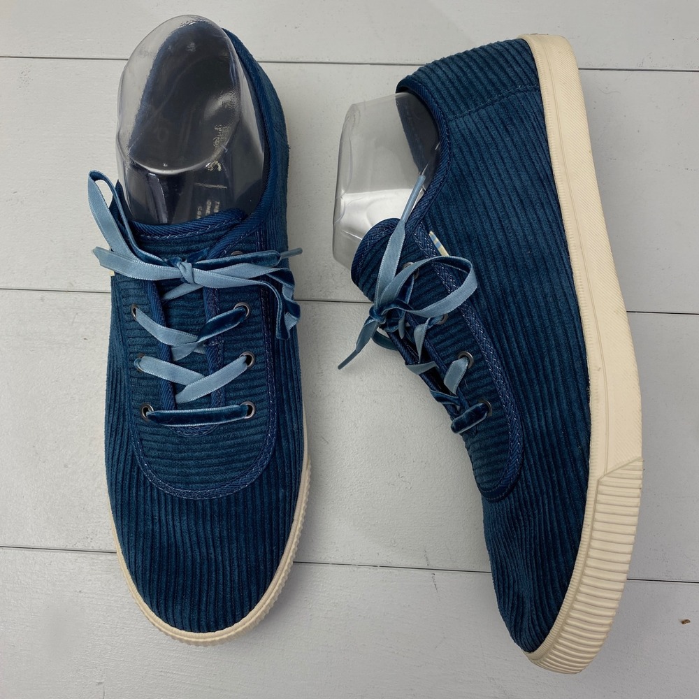 TOMS Corduroy Velvet Lace Sneakers Womens Size 9 Blue Low Top Shoes